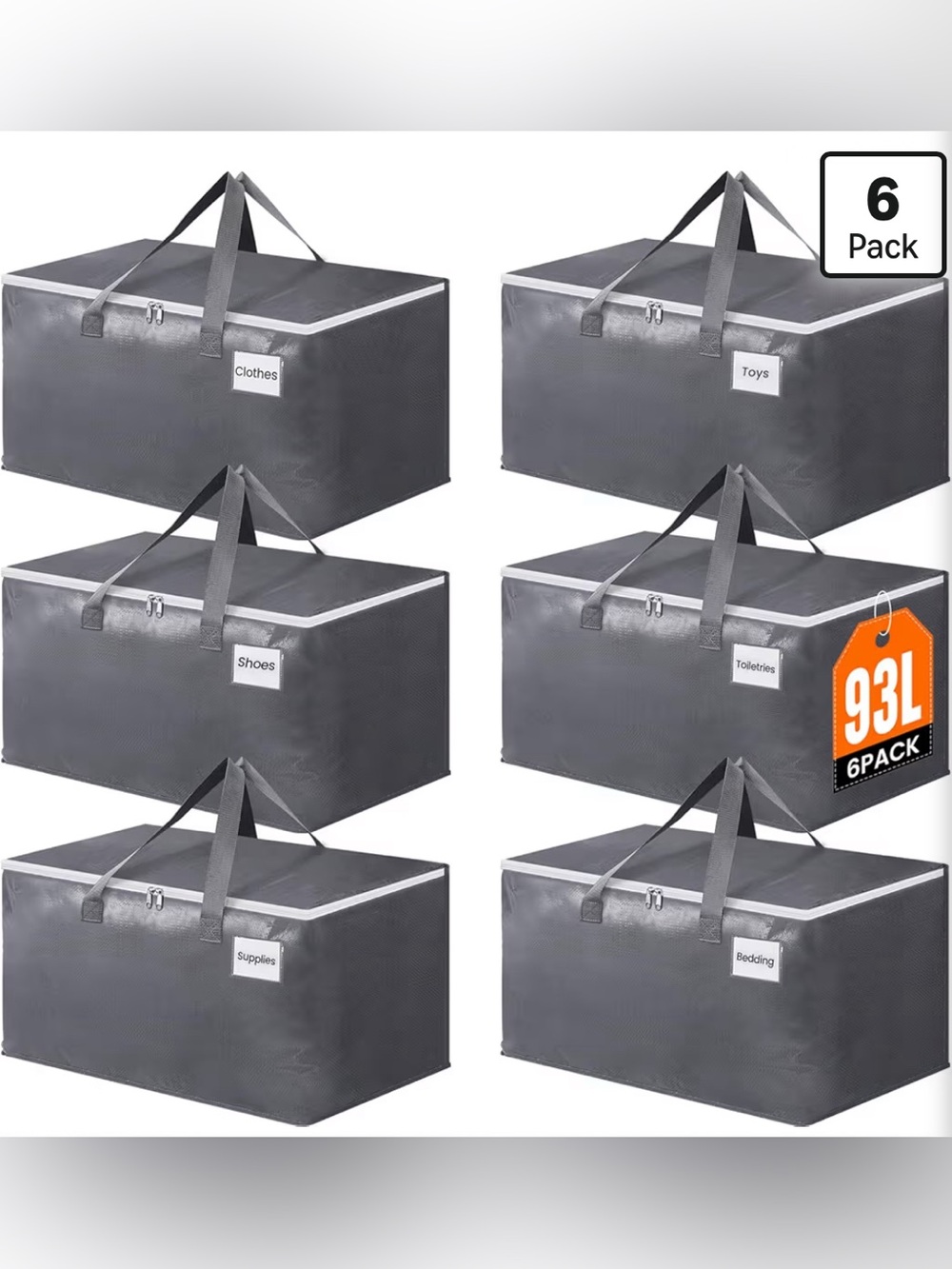 Large Moving Bags, Storage Bags, 93L-6 Pack